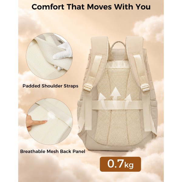 BPK2626 - Kono 23L Reise-Laptop-Rucksack, wasserabweisender Nylon-Rucksack, passend für 15,6-Zoll-Notebook für Arbeit, Schule und Wochenendreise - Beige