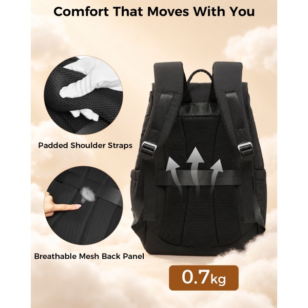 BPK2626 - Kono 23L Reise-Laptop-Rucksack, wasserabweisender Nylon-Rucksack, passend für 15,6-Zoll-Notebook für Arbeit, Schule und Wochenendreise - Schwarz