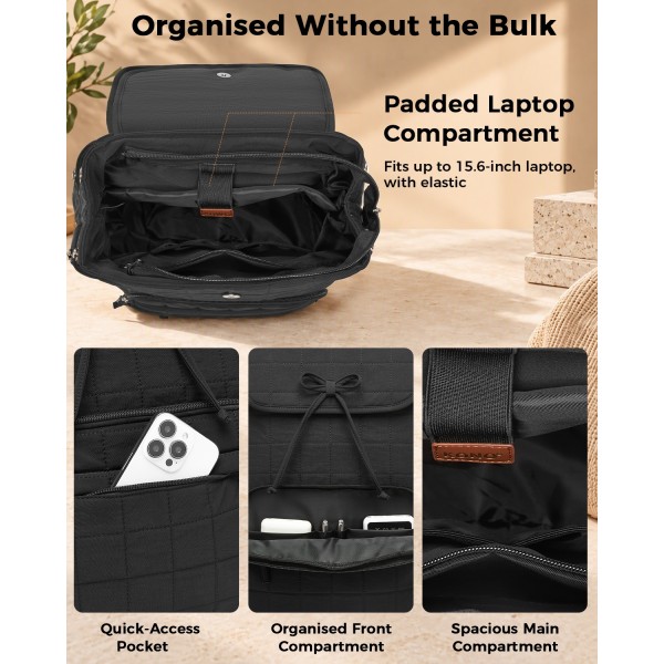 BPK2626 - Kono 23L Reise-Laptop-Rucksack, wasserabweisender Nylon-Rucksack, passend für 15,6-Zoll-Notebook für Arbeit, Schule und Wochenendreise - Schwarz