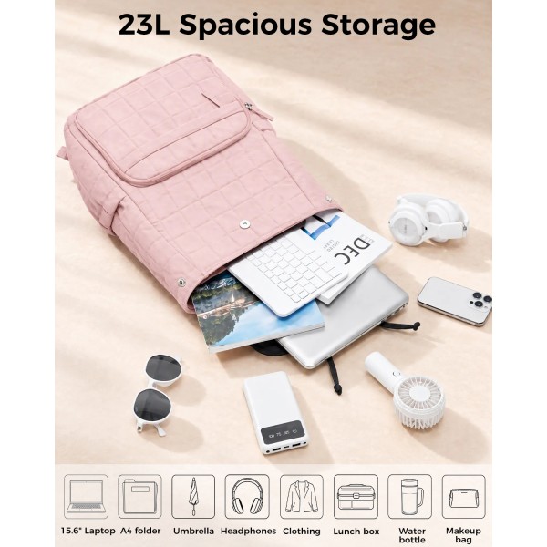 BPK2626 - Kono 23L Reise-Laptop-Rucksack, wasserabweisender Nylon-Rucksack, passend für 15,6-Zoll-Notebook für Arbeit, Schule und Wochenendreise - Rosa