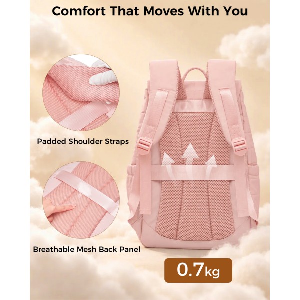 BPK2626 - Kono 23L Reise-Laptop-Rucksack, wasserabweisender Nylon-Rucksack, passend für 15,6-Zoll-Notebook für Arbeit, Schule und Wochenendreise - Rosa