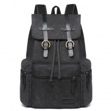 E1672 - Kono Large Multi Function Leather Details Canvas Backpack - Black