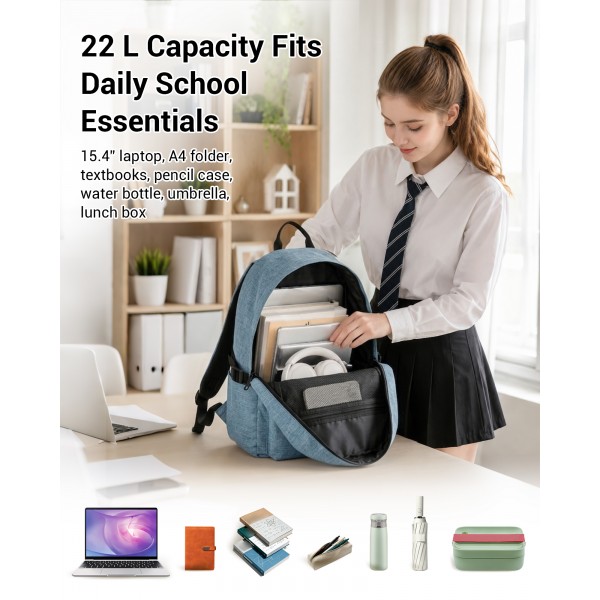 E1930 - Kono Durable Polyester Everyday Backpack With Sleek Design - Blue