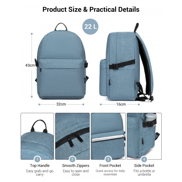 E1930 - Kono Durable Polyester Everyday Backpack With Sleek Design - Blue