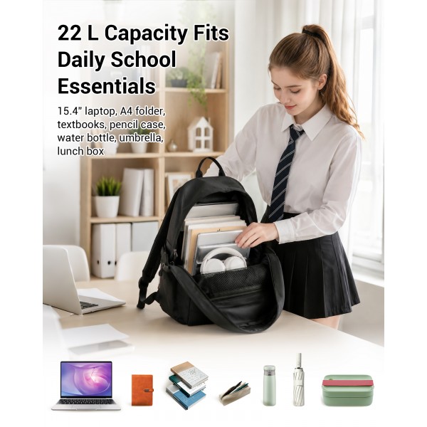 E1930 - Kono Durable Polyester Everyday Backpack With Sleek Design - Black
