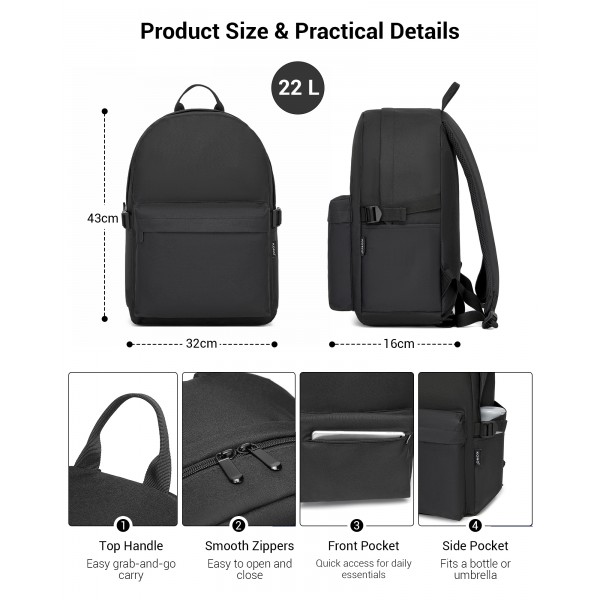E1930 - Kono Durable Polyester Everyday Backpack With Sleek Design - Black
