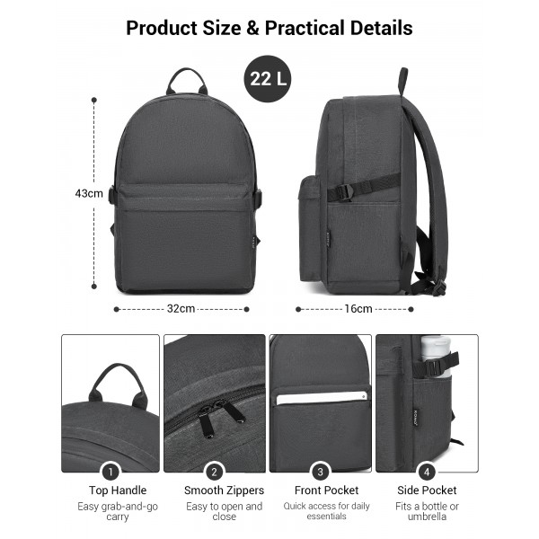 E1930 - Kono Durable Polyester Everyday Backpack With Sleek Design - Dark Grey