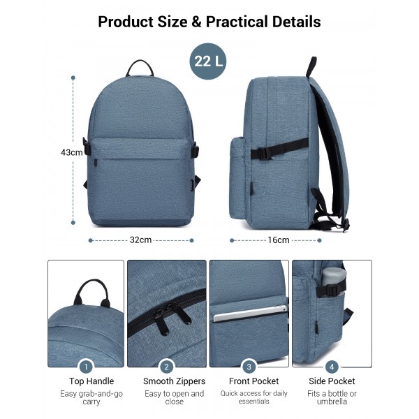 E1930 - Kono Langlebiger Polyester Alltagsrucksack mit Schlankem Design - Marineblau