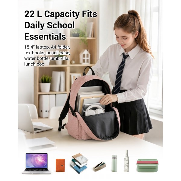 E1930 - Kono Durable Polyester Everyday Backpack With Sleek Design - Pink