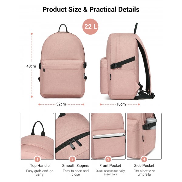 E1930 - Kono Durable Polyester Everyday Backpack With Sleek Design - Pink
