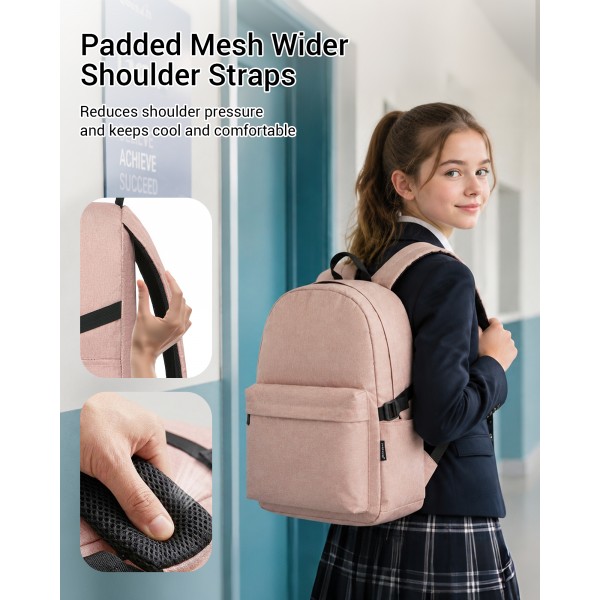 E1930 - Kono Durable Polyester Everyday Backpack With Sleek Design - Pink