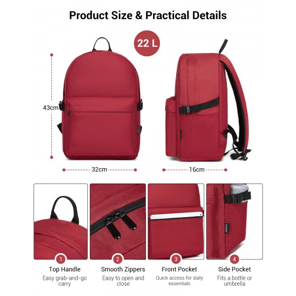E1930 - Kono Durable Polyester Everyday Backpack With Sleek Design - Red