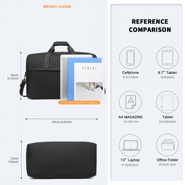 E1960L - Kono Lightweight Multi Purpose Unisex Sports Travel Duffel Bag - Black