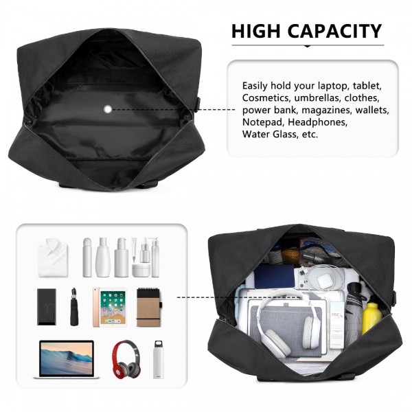 E1960L - Kono Lightweight Multi Purpose Unisex Sports Travel Duffel Bag - Black