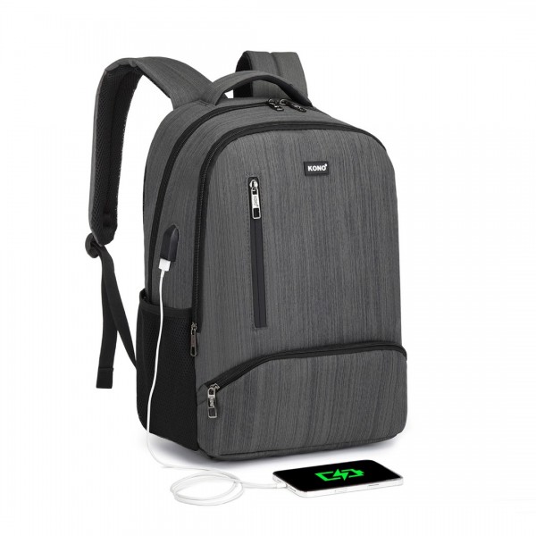 E1978 - Kono Multi Compartment Backpack with USB Connectivity - Grey
