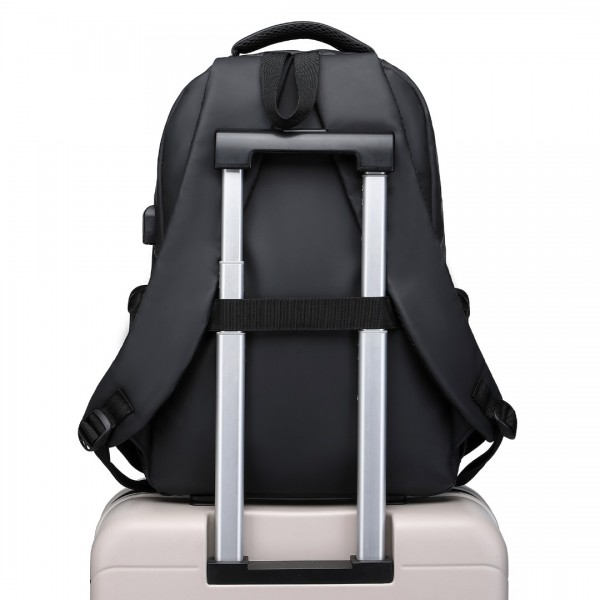 E2329 - Kono Leisure PVC Coated Water-resistant Backpack With USB Charging Port - Black