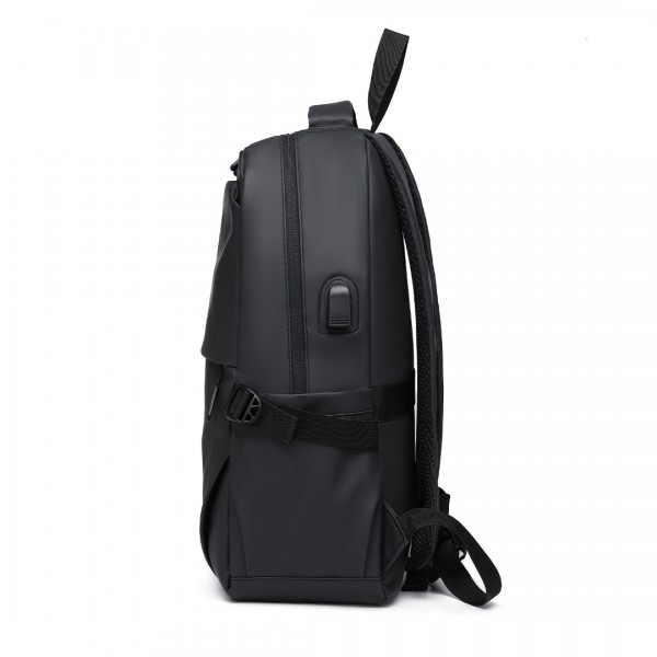 E2329 - Kono Leisure PVC Coated Water-resistant Backpack With USB Charging Port - Black