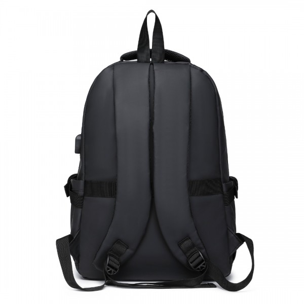E2329 - Kono Leisure PVC Coated Water-resistant Backpack With USB Charging Port - Black