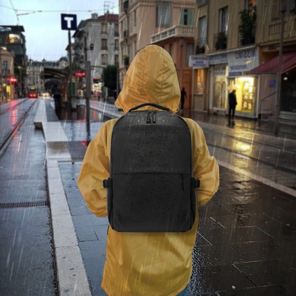 E2329 - Kono Leisure PVC Coated Water-resistant Backpack With USB Charging Port - Black