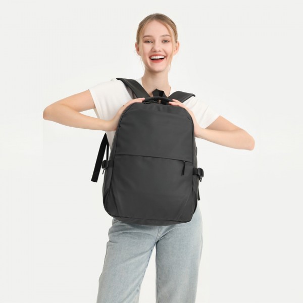 E2329 - Kono Leisure PVC Coated Water-resistant Backpack With USB Charging Port - Black
