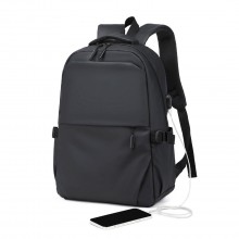 E2329 - Kono Leisure PVC Coated Water-resistant Backpack With USB Charging Port - Black