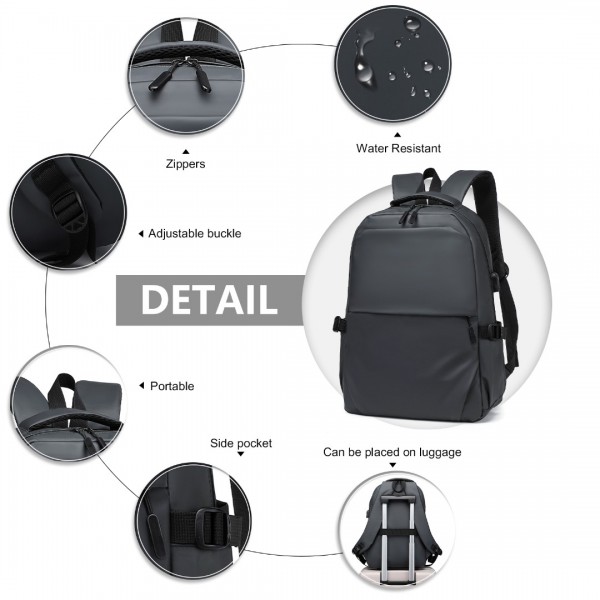 E2329 - Kono Leisure PVC Coated Water-resistant Backpack With USB Charging Port - Grey