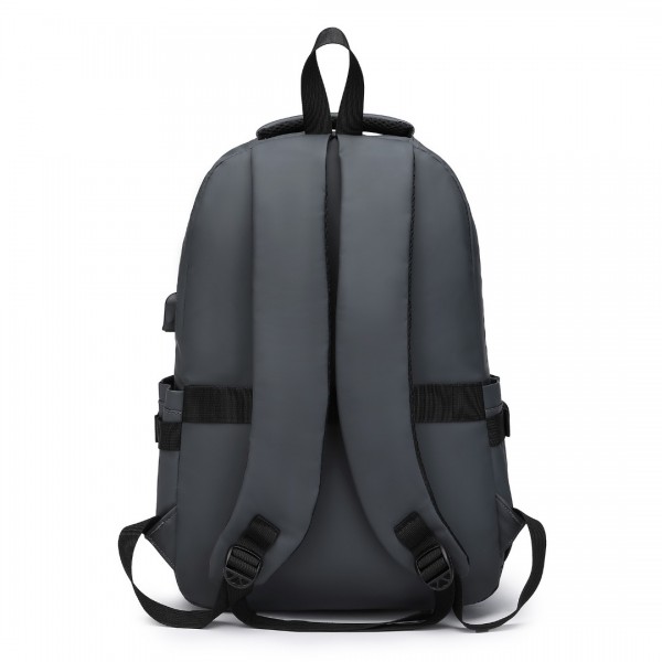 E2329 - Kono Leisure PVC Coated Water-resistant Backpack With USB Charging Port - Grey