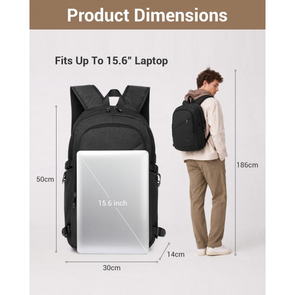 E6715 - Kono Business Laptop Backpack with USB Charging Port - Black