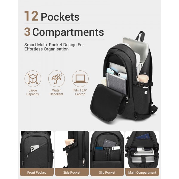 E6715 - Kono Business Laptop Backpack with USB Charging Port - Black