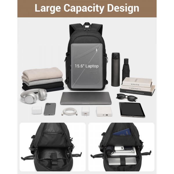 E6715 - Kono Business Laptop Backpack with USB Charging Port - Black