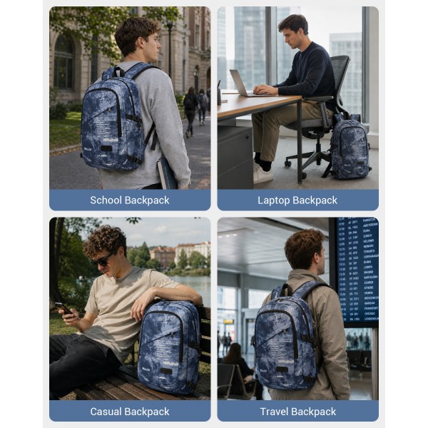 E6715 - Kono Business Laptop Backpack with USB Charging Port - Cloudy Blue