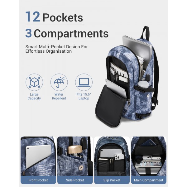 E6715 - Kono Business Laptop Backpack with USB Charging Port - Cloudy Blue