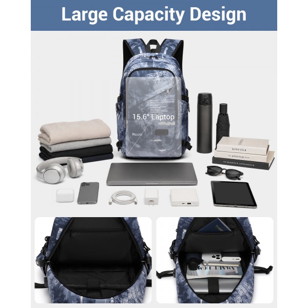 E6715 - Kono Business Laptop Backpack with USB Charging Port - Cloudy Blue