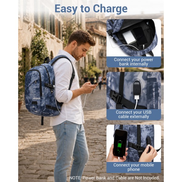 E6715 - Kono Business Laptop Backpack with USB Charging Port - Cloudy Blue