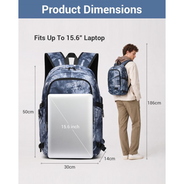 E6715 - Kono Business Laptop Backpack with USB Charging Port - Cloudy Blue