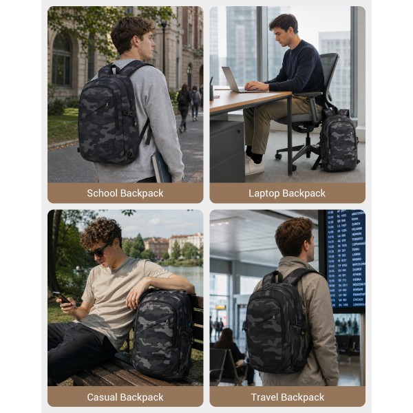 E6715 - Kono Business Laptop Backpack with USB Charging Port - Camo