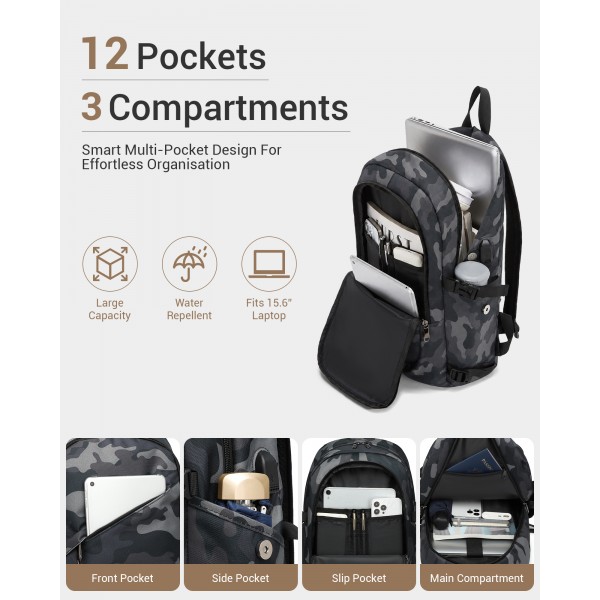 E6715 - Kono Business Laptop Backpack with USB Charging Port - Camo