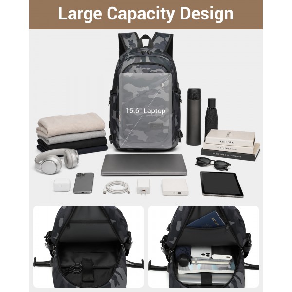 E6715 - Kono Business Laptop Backpack with USB Charging Port - Camo