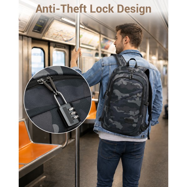 E6715 - Kono Business Laptop Backpack with USB Charging Port - Camo