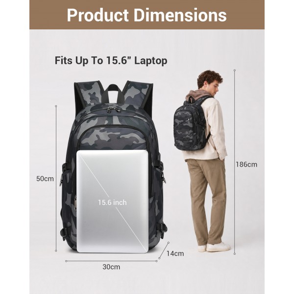 E6715 - Kono Business Laptop Backpack with USB Charging Port - Camo