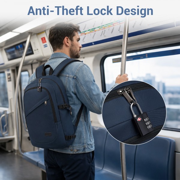 E6715 - Kono Business Laptop Backpack with USB Charging Port - Dark Blue