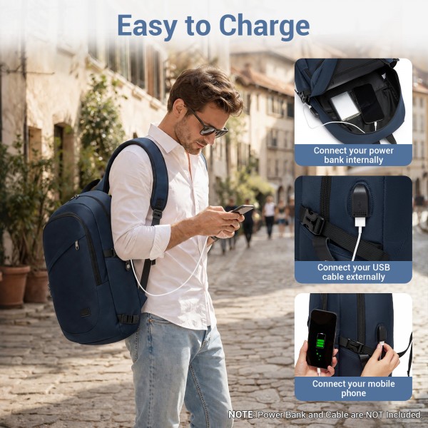E6715 - Kono Business Laptop Backpack with USB Charging Port - Dark Blue