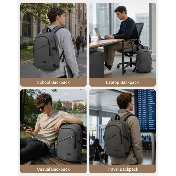 E6715 - Kono Business Laptop Backpack with USB Charging Port - Dark Grey