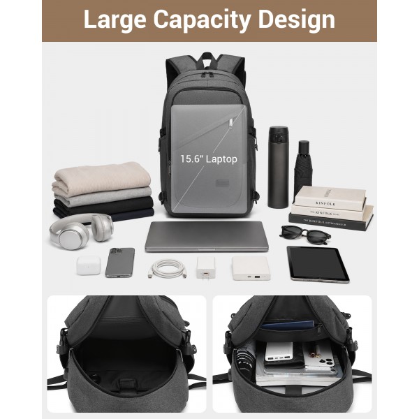 E6715 - Kono Business Laptop Backpack with USB Charging Port - Dark Grey