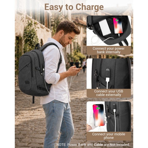 E6715 - Kono Business Laptop Backpack with USB Charging Port - Dark Grey