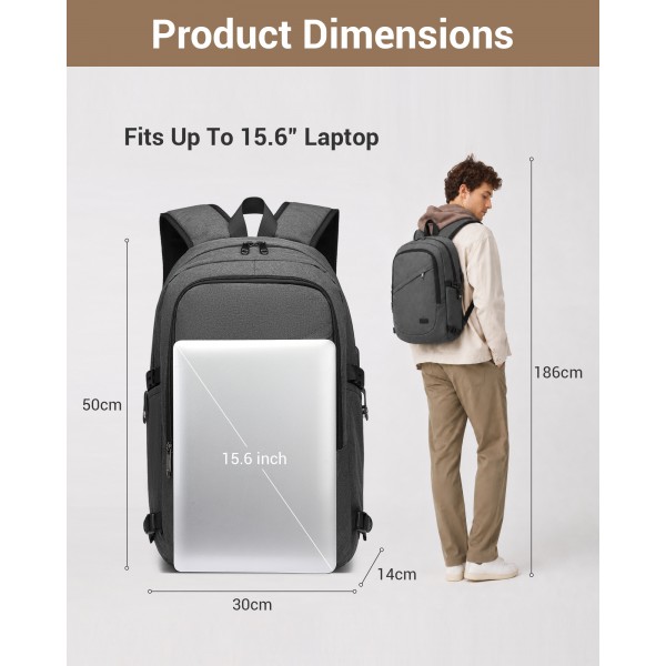 E6715 - Kono Business Laptop Backpack with USB Charging Port - Dark Grey