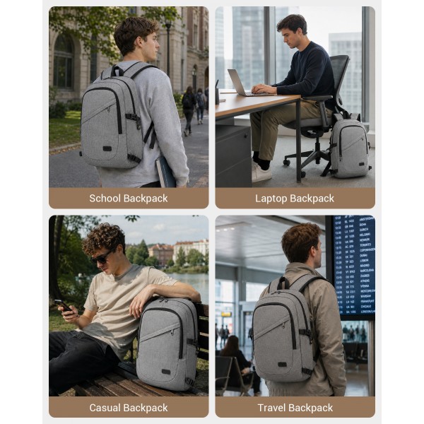 E6715 - Kono Business Laptop Backpack with USB Charging Port - Grey