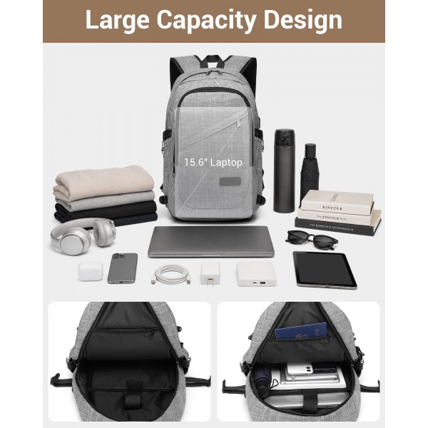 E6715 - Kono Business Laptop Backpack with USB Charging Port - Grey
