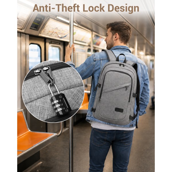 E6715 - Kono Business Laptop Backpack with USB Charging Port - Grey