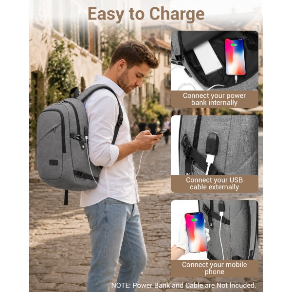 E6715 - Kono Business Laptop Backpack with USB Charging Port - Grey